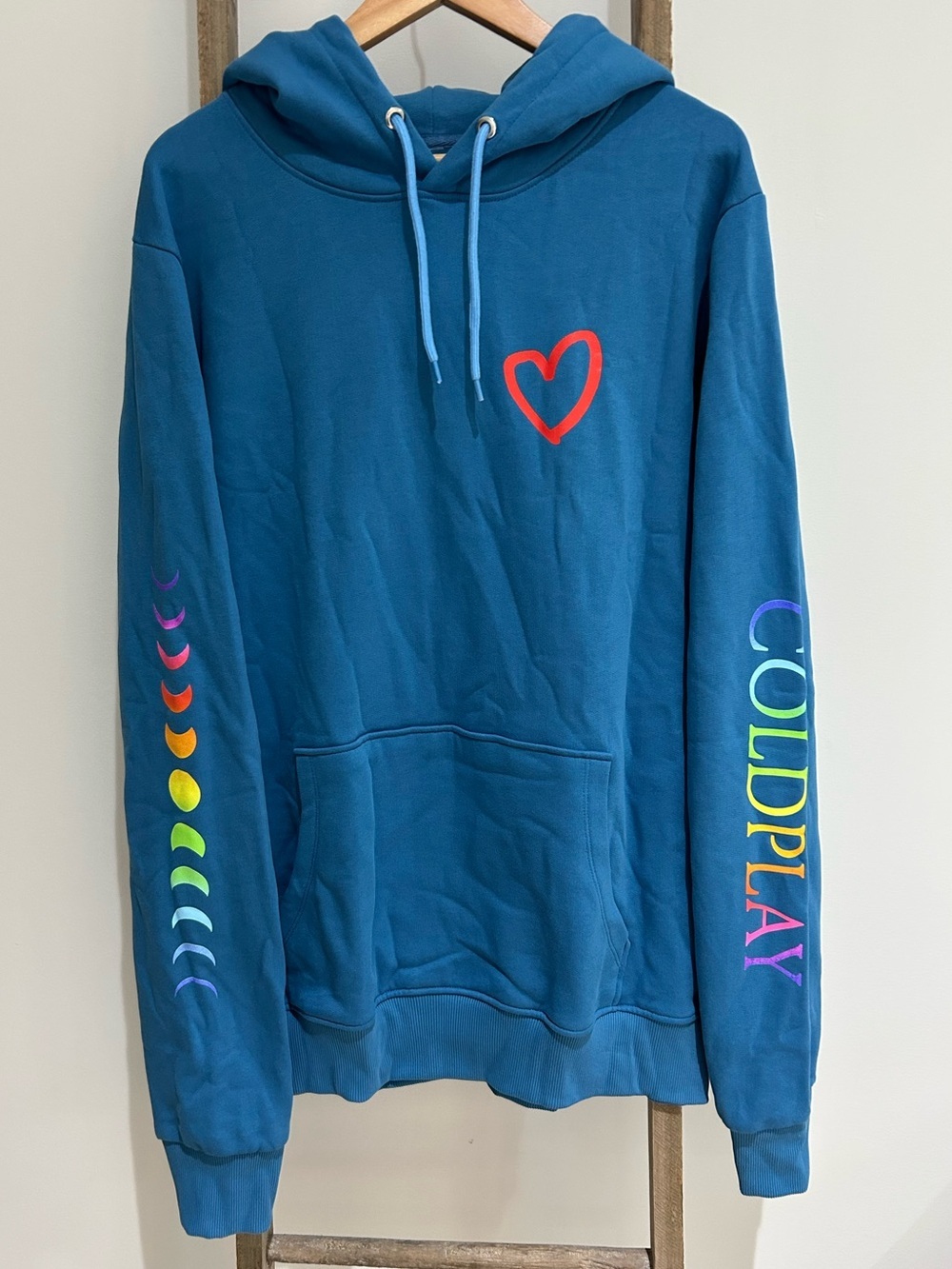 Coldplay 2024 Music Of The Spheres World Tour Blue Heart Cotton Hoodie Sz XL